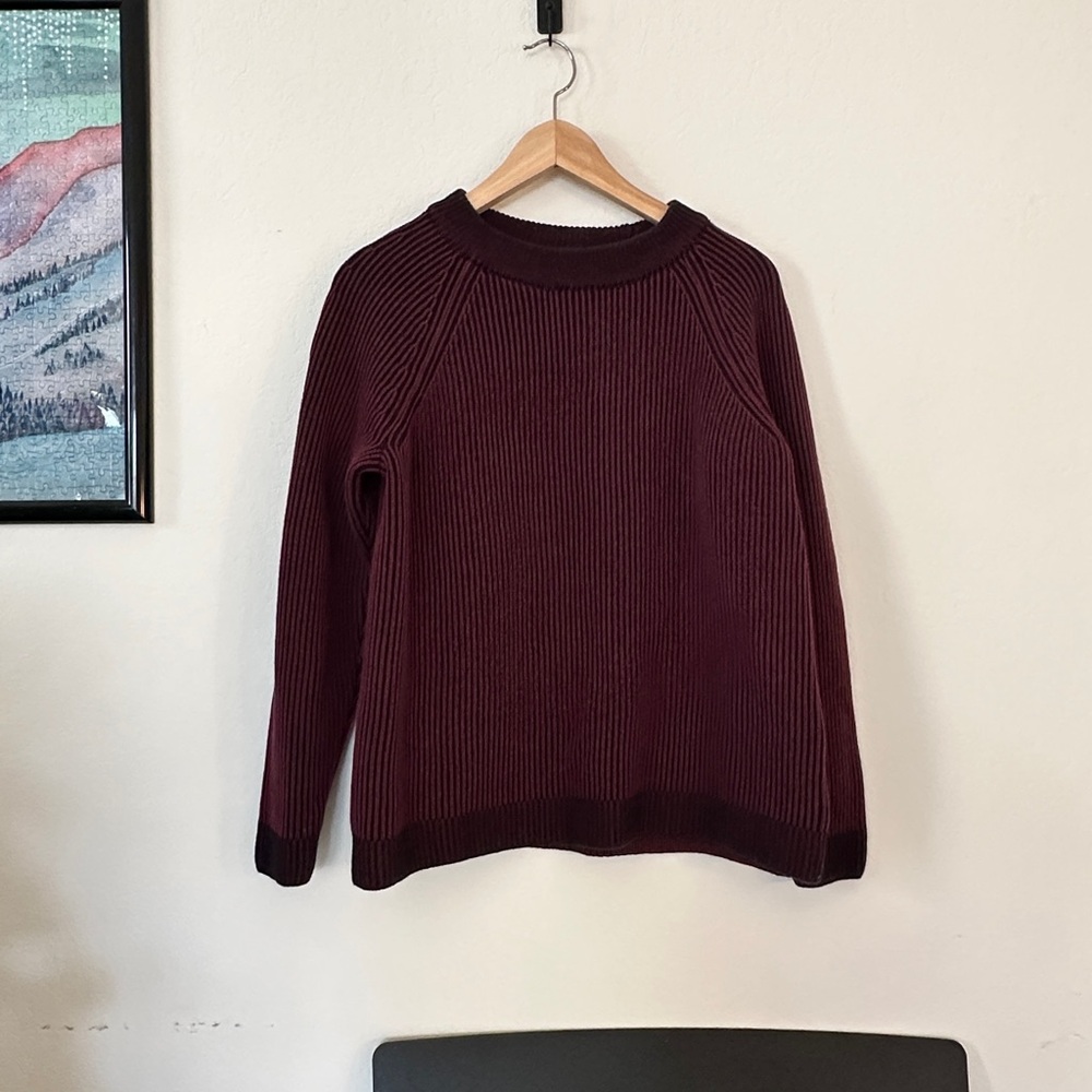 Lands' End Drifter Ribbed Raglan Crewneck Sweater Burgundy Black Women's M - Picture 7 of 10